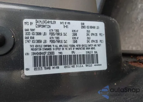 2002 Dodge Durango Slt z USA, uszkodzony, nr VIN 1B4HS48NX2F123693